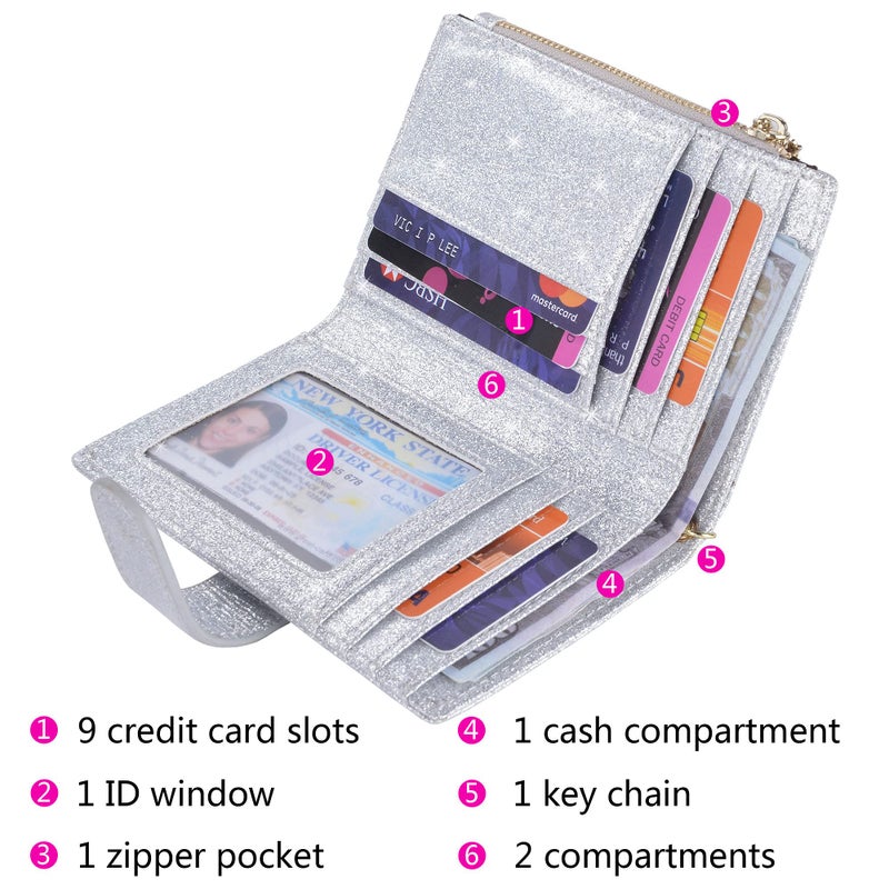 Leamekor Womens Wallets RFID Small Compact Bifold Leather Card Holder Zip Pocket - Image 2